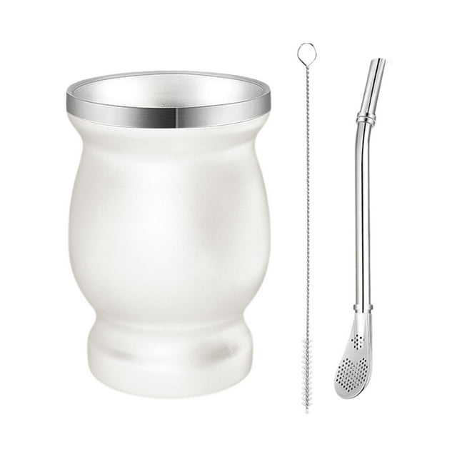 Juego de mate de calabaza de 230 ml, taza de té tradicional para dormitorio, hogar y oficina. Blanco