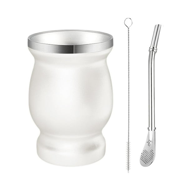 Juego de taza de mate para el hogar, duradera y fácil de limpiar, 230 ml, ideal para el dormitorio. Blanco
