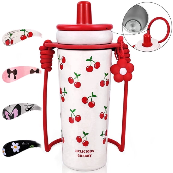 Farcauo 24 OZ Red Cherry Tumbler Insulated Vacuum Stainless Steel Water Bottle Tumbler with Lid Spill Proof Cup for Hot and Cold Drink Leak Proof Travel Mug with Straw Christmas Gift For Women Mother