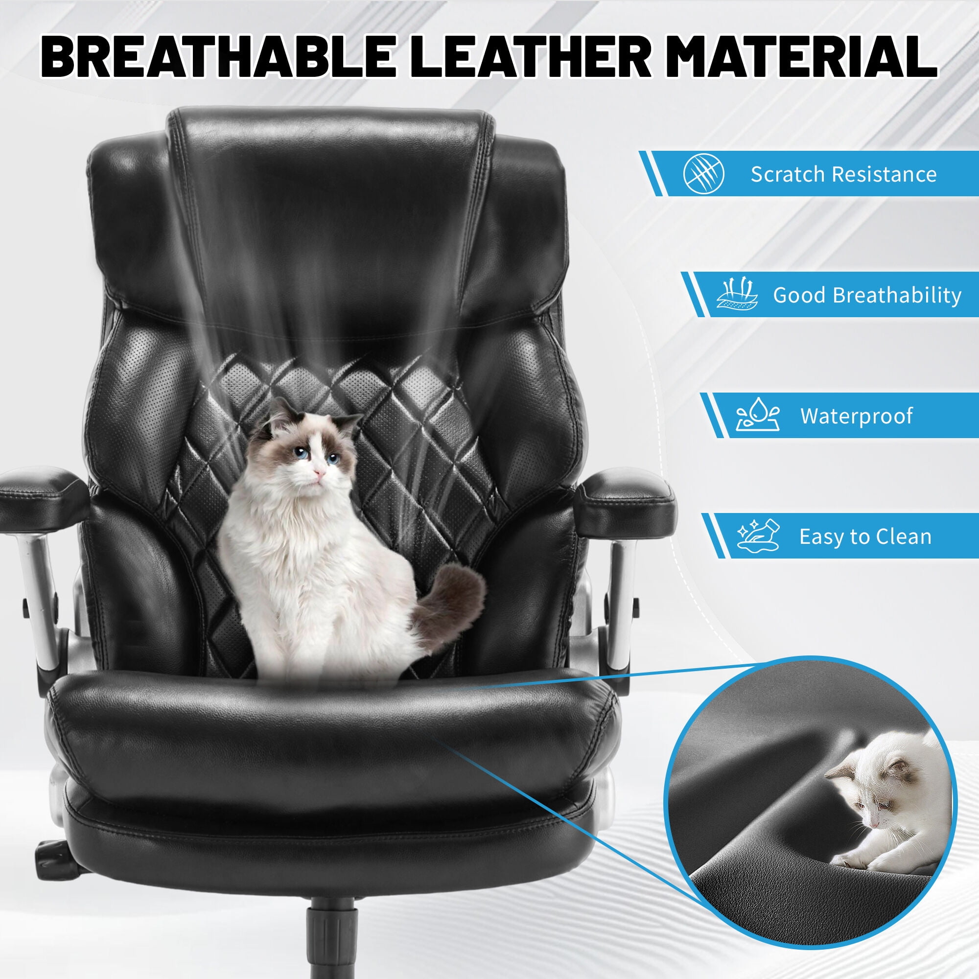 KSTCROW 800LBS High Capacity Office Chair for Various Body Types with High Back, Wide Seat and Adjustable Lumbar Support, Computer Desk Chair with Multi-Angle Adjustable Flip Arms for Home Office