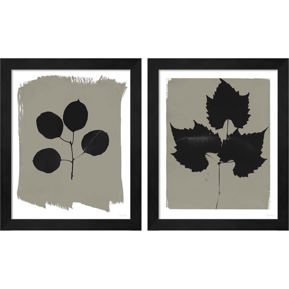 Great Art Now Nature by the Lake Leaves Gray by Piper Rhue, 2 Piece Framed Art Set Each 9.25"W x 11.25"H