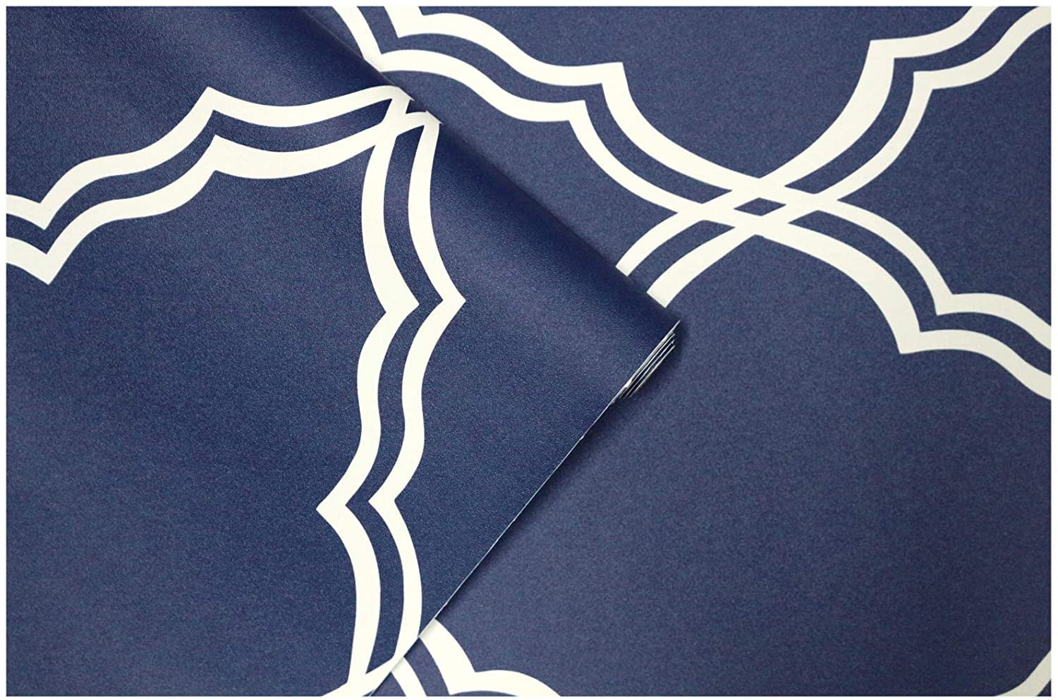 Geometric Peel and Stick Wallpaper Trellies Classical Removable Navy/White Mural Home Wall Decor 17.7in x 9.8ft
