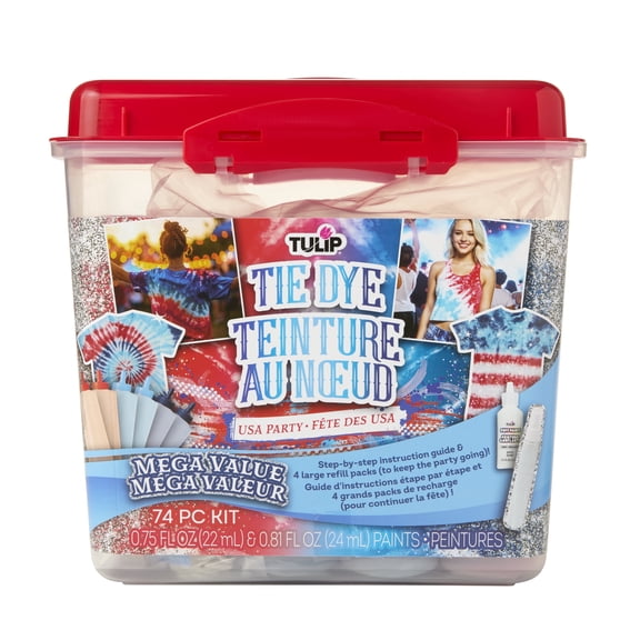 Tulip One-Step Tie-Dye USA Party Mega Value Kit, 74-Piece - Patriotic Red White & Blue Tie Dye Set for Fourth of July & Memorial Day
