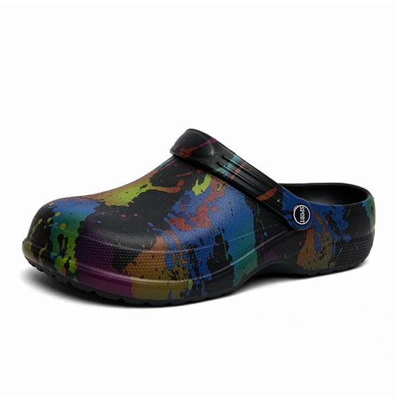 Men’s Printed Closed-Toe Clog Sandals, Lightweight Beach Slip-On Shoes, Breathable Water-Friendly Outdoor Slides, Non-Slip Comfort Fit, Casual Home & Garden Wear