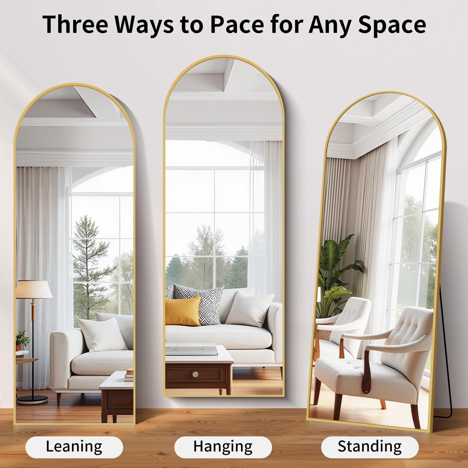 Anyrose 64.2"x21" Arched Full-length Mirror Free-standing Floor Mirror
