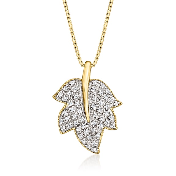 Ross-Simons 0.20 ct. t.w. Diamond Leaf Pendant Necklace in 18kt Gold Over Sterling, Women's, Adult