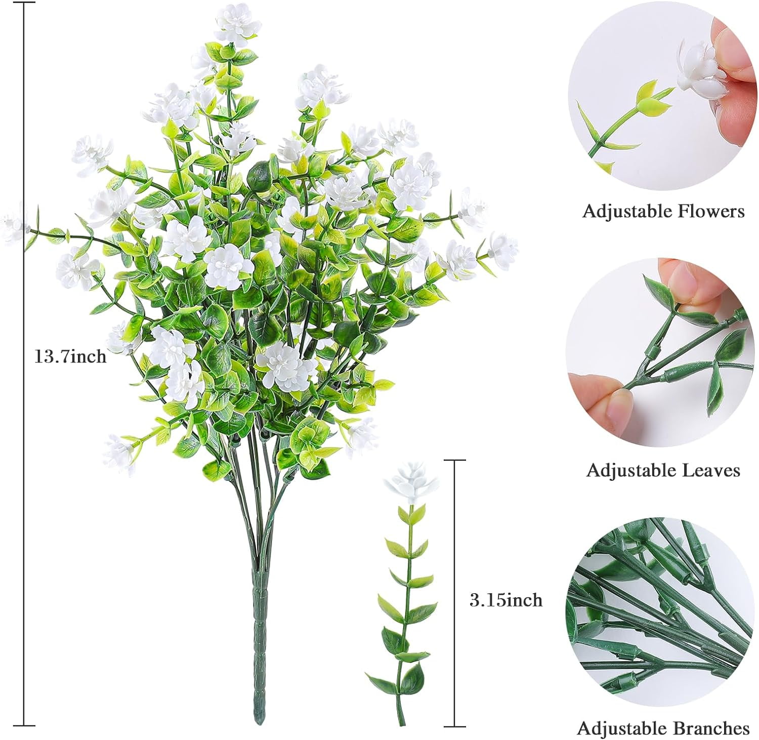 20 Bundles Artificial Flowers Outdoor UV Resistant Faux Flowers No Fade Fake Plastic Plants Garden Porch Window Box Decorating (Pure White)