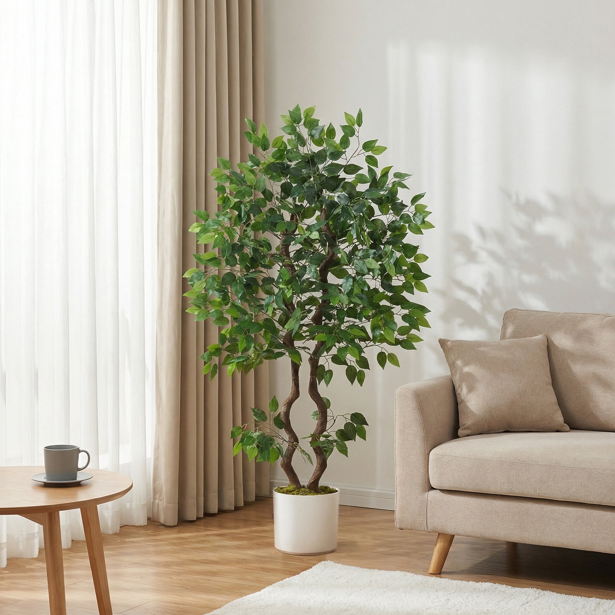 5ft Artificial Ficus Tree, Tall Faux Banyan Tree Floor Plant with Realistic PVC Trunk and Full Dense Foliage, Indoor Home Office Living Room Decor