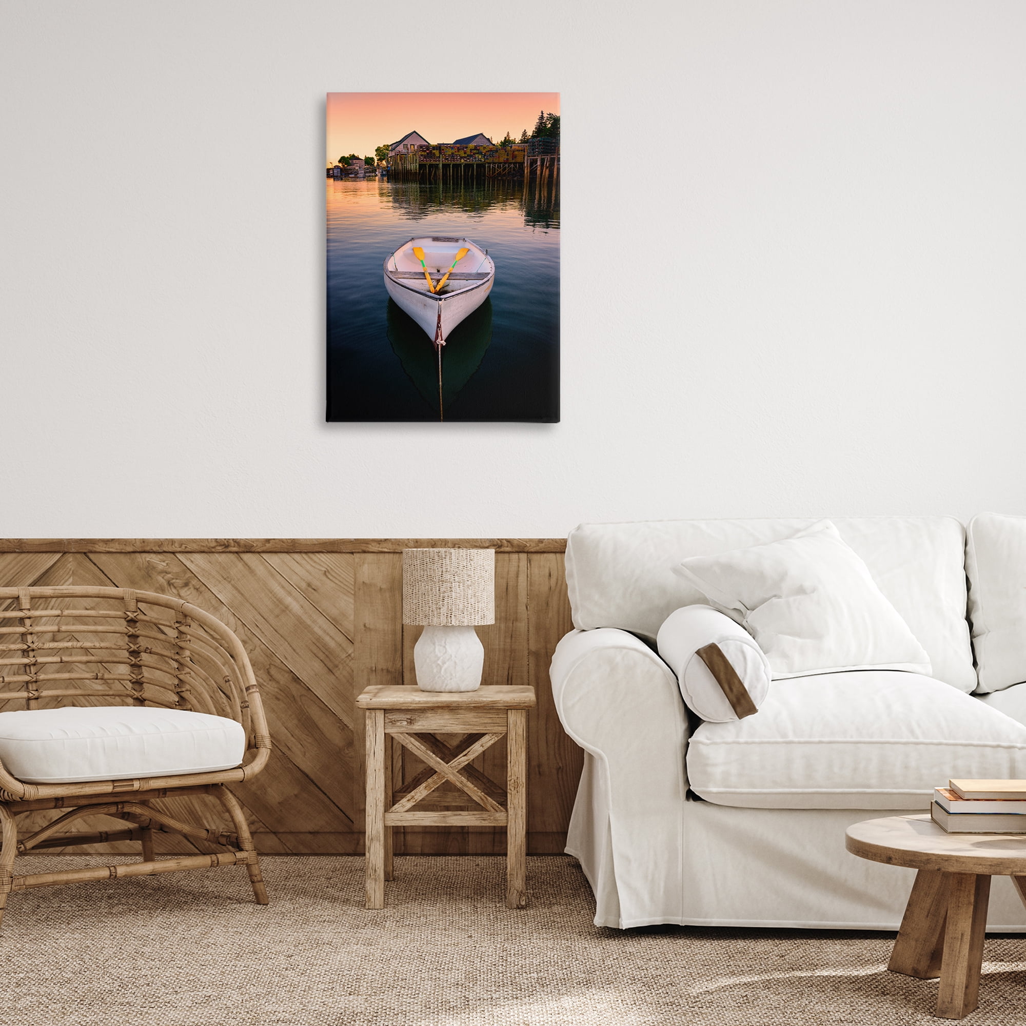 Stupell Industries Docked Rowboat with Oars Transportation Photography Wrapped Canvas Art Print Wall Art, 20 x 30