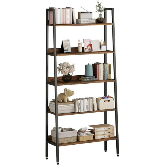 5 Tier Bookshelf, Narrow Home Office Book Shelf Display Rack, Rustic Brown Storage Organizer with Open Shelves, 67" Tall Wood Bookcase with Metal Frame for Bedroom Kitchen Living Room