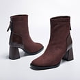 thumbnail image 4 of NECHOLOGY Botas Mujer Zapatos Botines para mujer Botas de ante de tacón medio con punta cuadrada y tacón cuadrado para mujer, botines antideslizantes con cremallera en la espalda (Brown, 7), 4 of 5