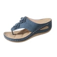 thumbnail image 5 of Rokment Women's Flower Orthopedic Wedge Flip Flops Boho Beach Summer Comfortable Leather Platform Thong Slip on Walking Sandals Fashion Casual Floral Chunky Mid Heel Dress Slides Navy Size 8.5, 5 of 7