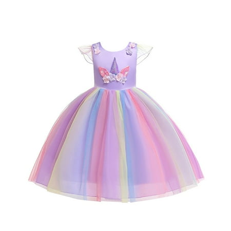 

BULLPIANO Dress for Girls Unicorn Pageant Princess Party Birthday Long Maxi Gown Flower Girls Bridesmaid Formal Puffy Tulle Dresses 3-8Y