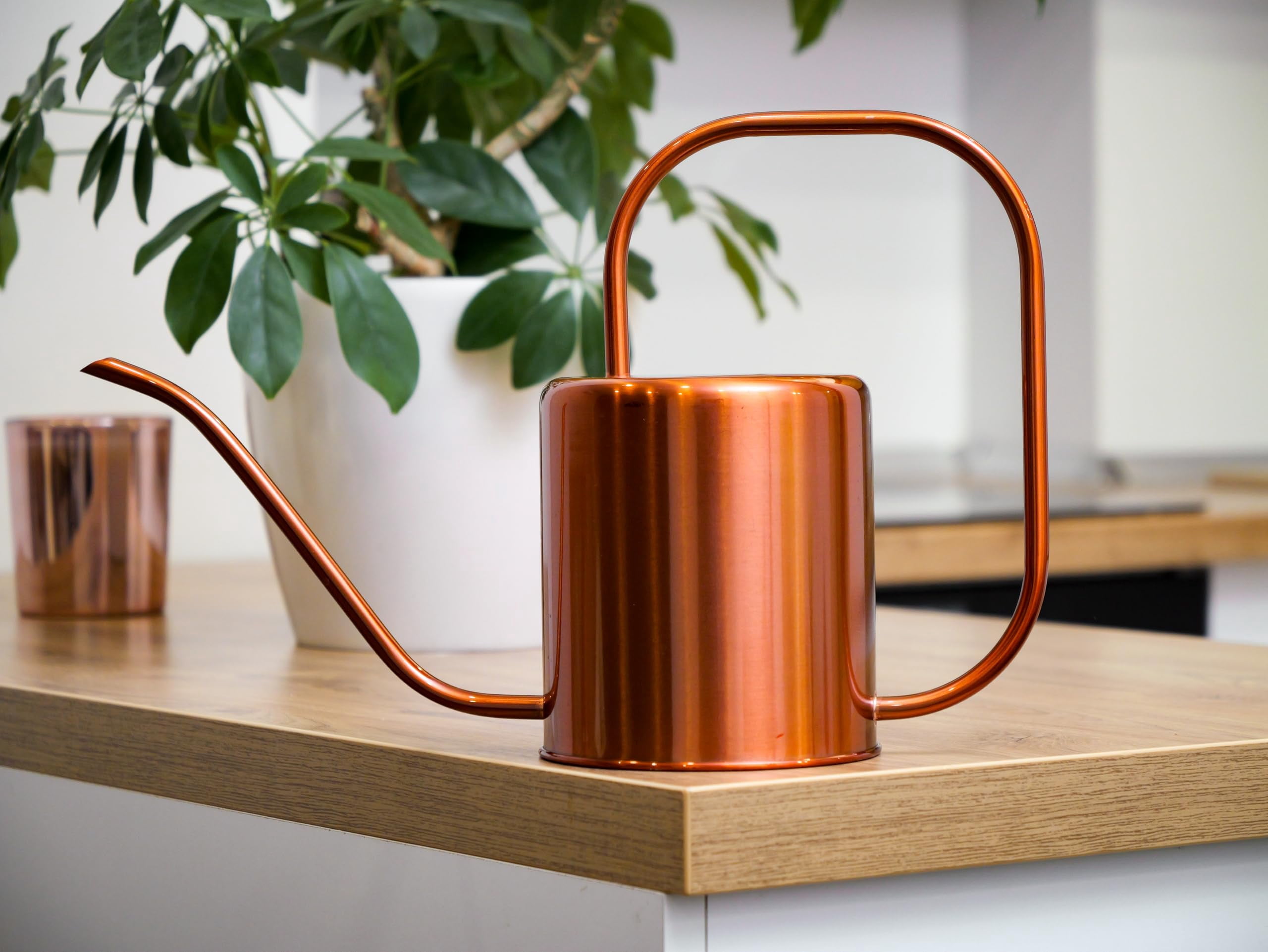 Plexon Rose Gold Metal Watering Can Indoor Plants 40 oz, Stainless Steel Long Spout Watering Can Outdoor House Plant Flower, Garden - ROSE GOLD 54 OZ