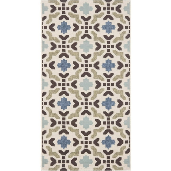 SAFAVIEH Veranda Branson Geometric Indoor/Outdoor Area Rug, 2'7" x 5', Cream/Aqua