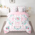 thumbnail image 2 of jejeloiu Cute Bowtie Ribbon 7 Pieces Bedding Comforter Set,Rustic Flowers Full Bedding Set,Retro Damask Floral Fitted Sheet Flat Sheet For Girls Kids,Microfiber Bedroom Decor Reversible, 2 of 8