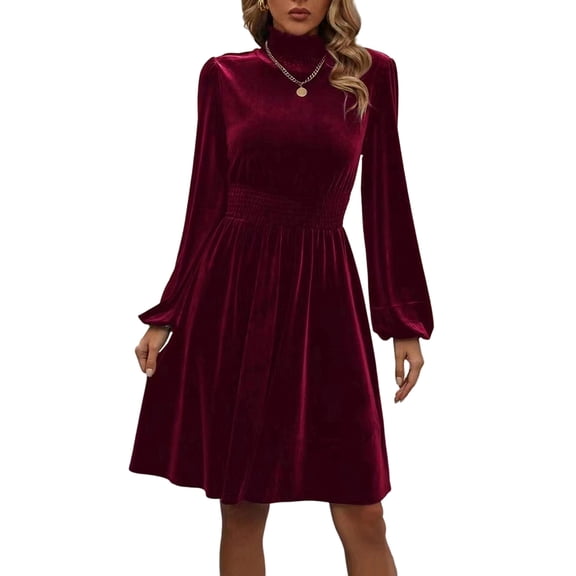 Female Floral Sleeve Wear to Work Church Wedding Guest Party Dresses Wine Red XL