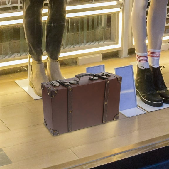 BESTONZON Vintage Suitcase with and Wooden Material for Home Decor Light Brown Classic British Style Storage Box 24.5x15.5x11 inches