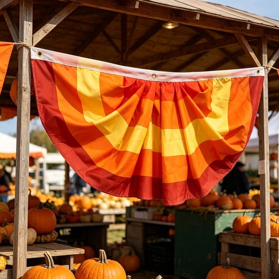 1.5x3 Ft Fall Pleated Fan Flag Thanksgiving Buntings for Outside Garden, Half Fan Banner Flag with Brass Grommets for Harvest Indoor Outdoor Yard Decorations