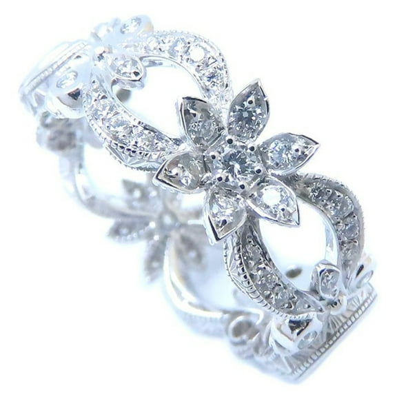 Pre-Owned GUCCI Flora Ring, Diamond, #8, Flower Motif, 18K White Gold, Women's, 294308 (Good)