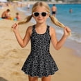 thumbnail image 3 of COEQINE Girls Swim Dress One Piece with Skirt & Liner, Scoop Neck Wide Strap V-Back Swimsuit, Cute Beachwear for Kids Ages 6-7, Polyester Spandex Blend, Black Leopard Print, 3 of 8