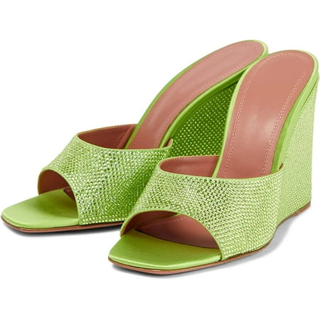 

Wedge Heel Sandals for Women Rhinestone Peep Toe High Heels Summer Heeled Slides
