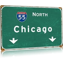 Vintage Metal Tin Signs Chicago City Street Sign North Interstate 55 Highway Directional Sign Airport Bar Cafe Wall Art Decor 16x24 Inch