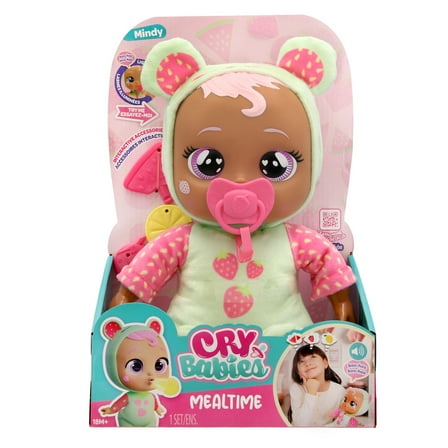 Cry Babies Mealtime Mindy 11.4" Baby Doll w/ 4 accessories, 15 sounds and reactions