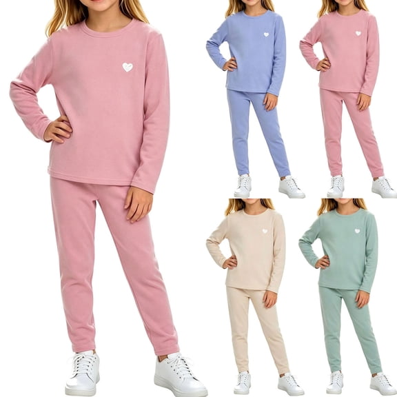 Kids Thermal Underwear Set, Long Sleeve Crew Neck Top and Elastic Pants, Soft Base Layer 2 Piece Sleepwear for Winter Indoor Daily Wear | Akmoler,Beige 9-10Years