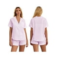 thumbnail image 2 of Michellecmm  Women's Loungewear Set Stripe Print Short Sleeve Button T-Shirt Shorts, 2 of 9
