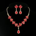 thumbnail image 2 of Juwaliy Women Bridal Jewelry Set Teardrop Crystal Necklace Earrings for Bride Bridesmaid Wedding Party Prom Gift-Red, 2 of 5