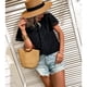 thumbnail image 3 of Blusa de lunares suizos, blusa de lunares con mangas con volantes para mujer, blusa de lunares con cuello redondo plisado de alta capacidad, 3 of 9