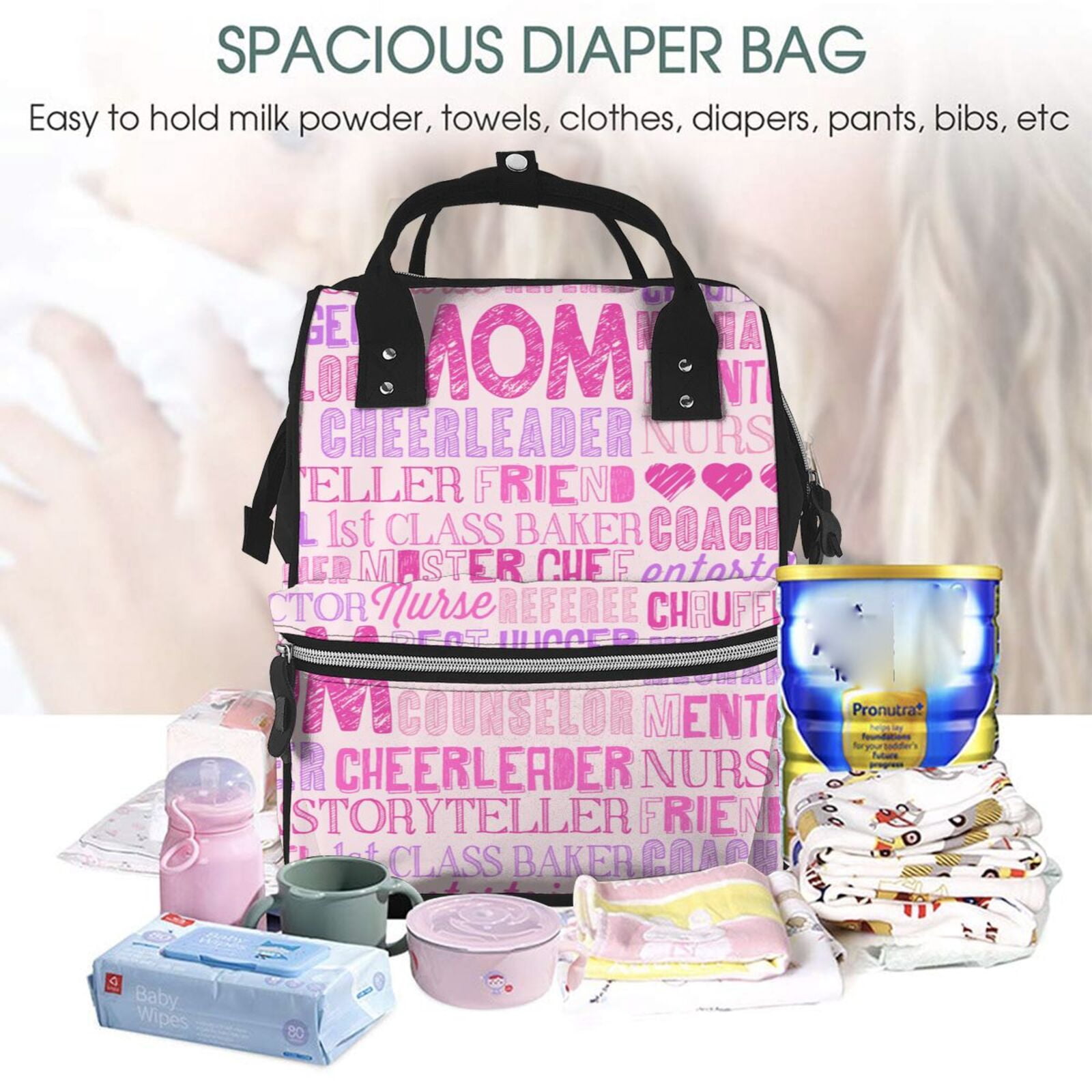 Ratiio Best Mom ever Mummy Backpack - Waterproof Twill Canvas, Large Capacity Diaper Bag with Multiple Pockets and Adjustable Straps