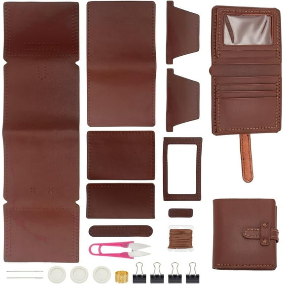DIY Leather Men's Wallet Making Kits including Fabrics Thread Needle Scissor Clip Saddle Brown 2.1~38.5x0.15~11x0.2~1.6cm