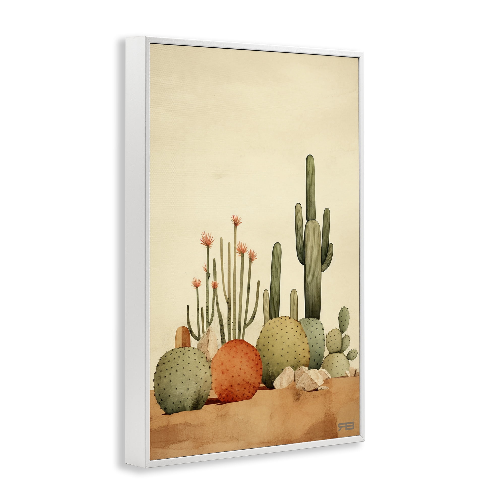 Stupell Industries Desert Cactus Scenery Landscape Painting White Framed Art Print Wall Art, 12 x 18