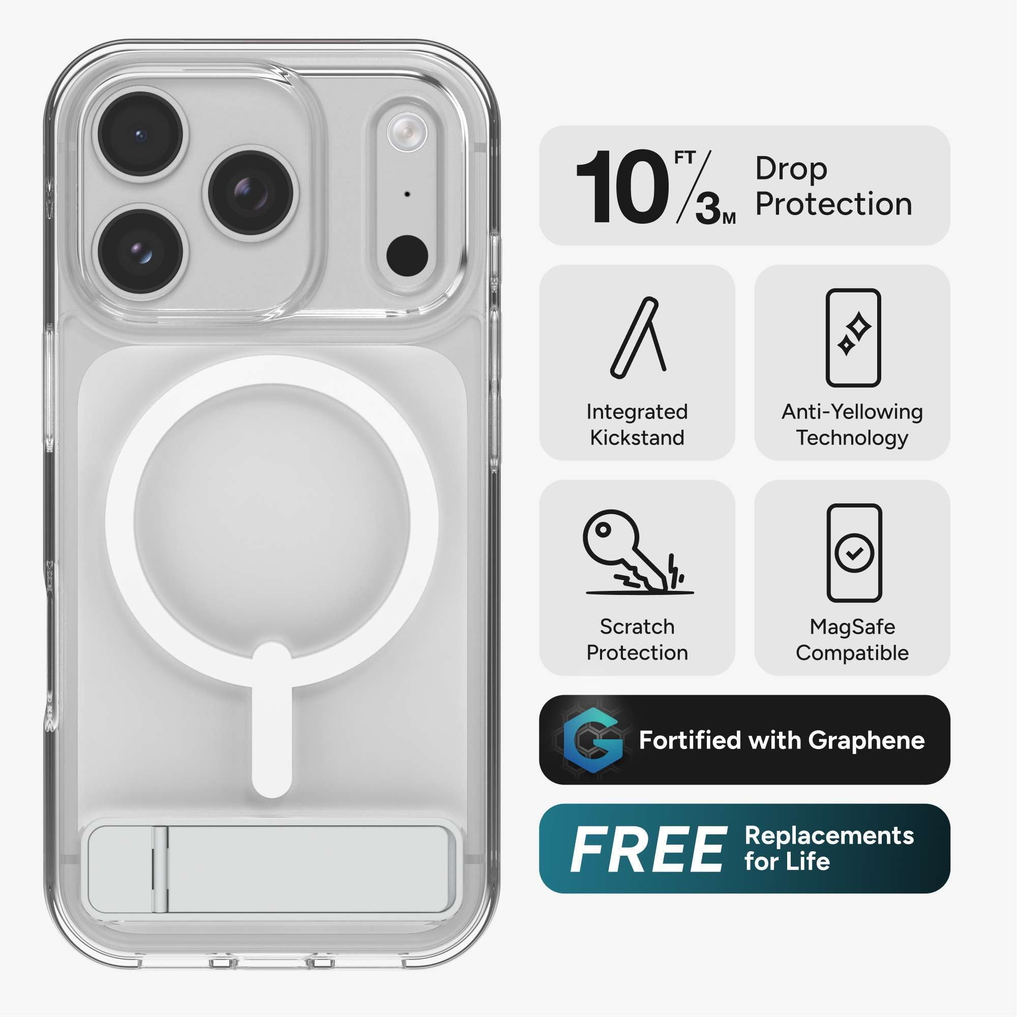ZAGG Clear Snap with Kickstand - Apple iPhone 17 Pro Clear Case with MagSafe and Built-In Kickstand