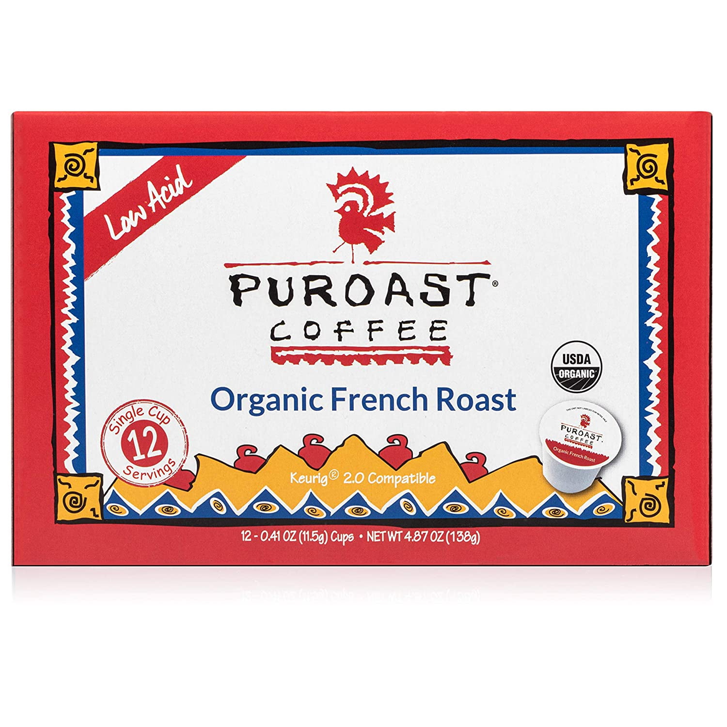 Puroast Low Acid Organic Coffee Single Serve French Roast 12 KCups