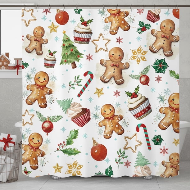 Cortina de Baño ZCHOMI 183x183 cm de Navidad con Hombre de Jengibre