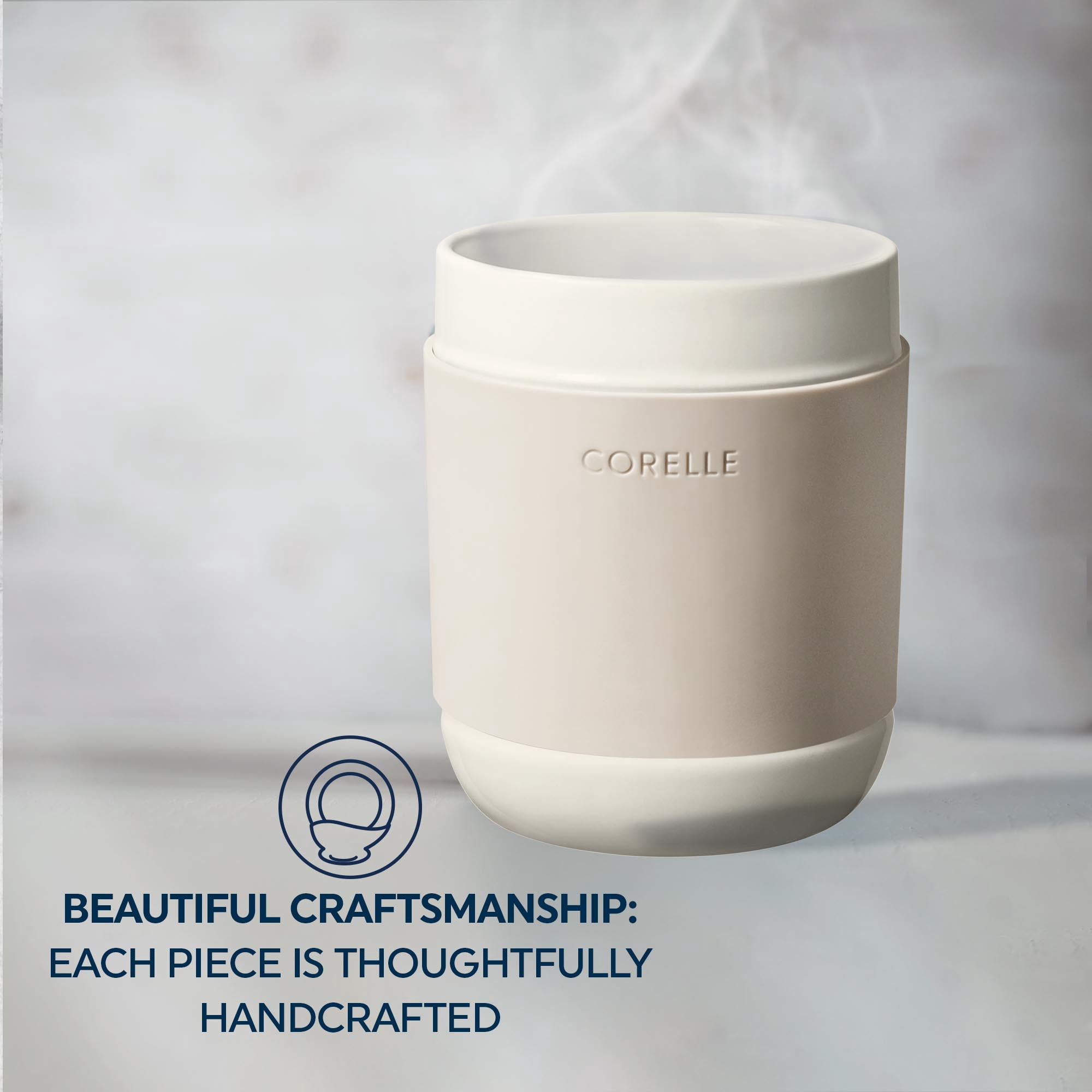 Corelle Stoneware 13.5 oz Travel Tumblers with Lids and Sleeves, Set of 2, Oatmeal