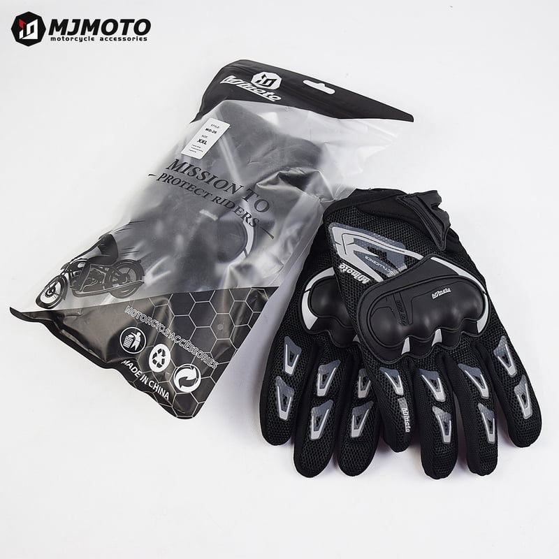 Summer Motorcycle Gloves Full Finger Breathable Bicycle Moto Biker Gloves Touchscreen Ptrotective Glove Gray Reflective at Night
