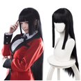 thumbnail image 3 of Pelucas con flequillo para mujer, peluca ondulada suelta, cabello negro largo y liso, longitud de cosplay para niña, pelucas de disfraz coloridas, bandas para el cabello, 3 of 4