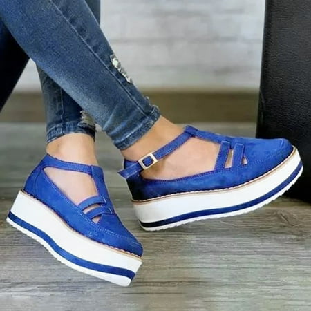 

Women s Breathable Wedges Round Toe Buckle Strap Pumps Casual Single Shoes