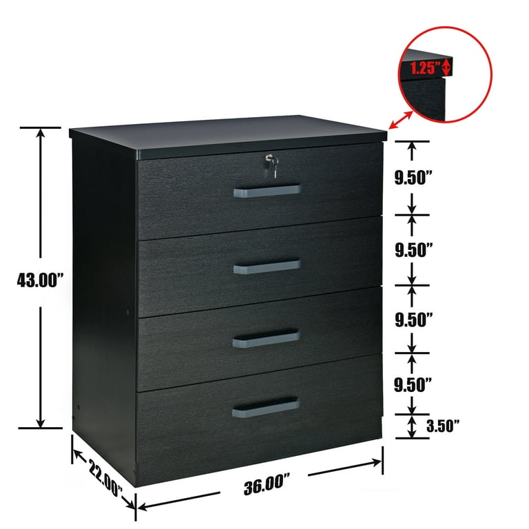 Household Essentials 4-Drawer Storage Chest, Black
