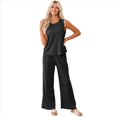 thumbnail image 2 of Pijama de Verano Sin Mangas para Mujer, de Punto Acanalado, Suave, para Dormir, Color Negro, Talla M, 2 of 9