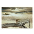 thumbnail image 1 of Safari Cutting Board, Leopard Resting Dramatic Cloudy Sky Safari Wild Cats Nature Picture, Decorative Tempered Glass Cutting and Serving Board, Large Size, Beige and Brown, by Ambesonne, 1 of 1