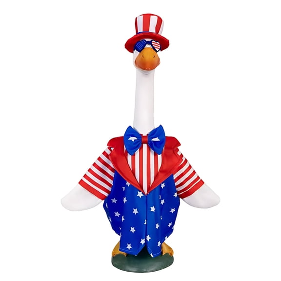 4th of July Porch Goose Outfit, 23" High Lawn Goose Statue Patriotic Clothing, Independence Day Porch Garden Geese Clothes with Hat Glasses for Outdoor Patio Yard Decoration