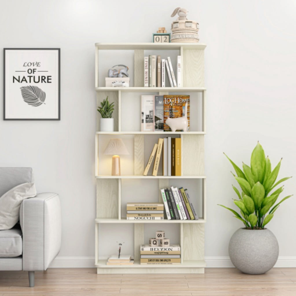 5-Tier Bookshelf, 31.5" Wide Modern Open Bookcase with 30" Shelf Clearance, Free Combination Storage Shelves, MDF Display Rack for Living Room, Bedroom & Home Office, White