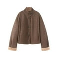 thumbnail image 4 of Bibifish Women's Jackets Toggle Collared Faux Leather Jackets Short Fuzzy Lined Trendy Wear Daily Cropped Jackets With Pockets, 4 of 5