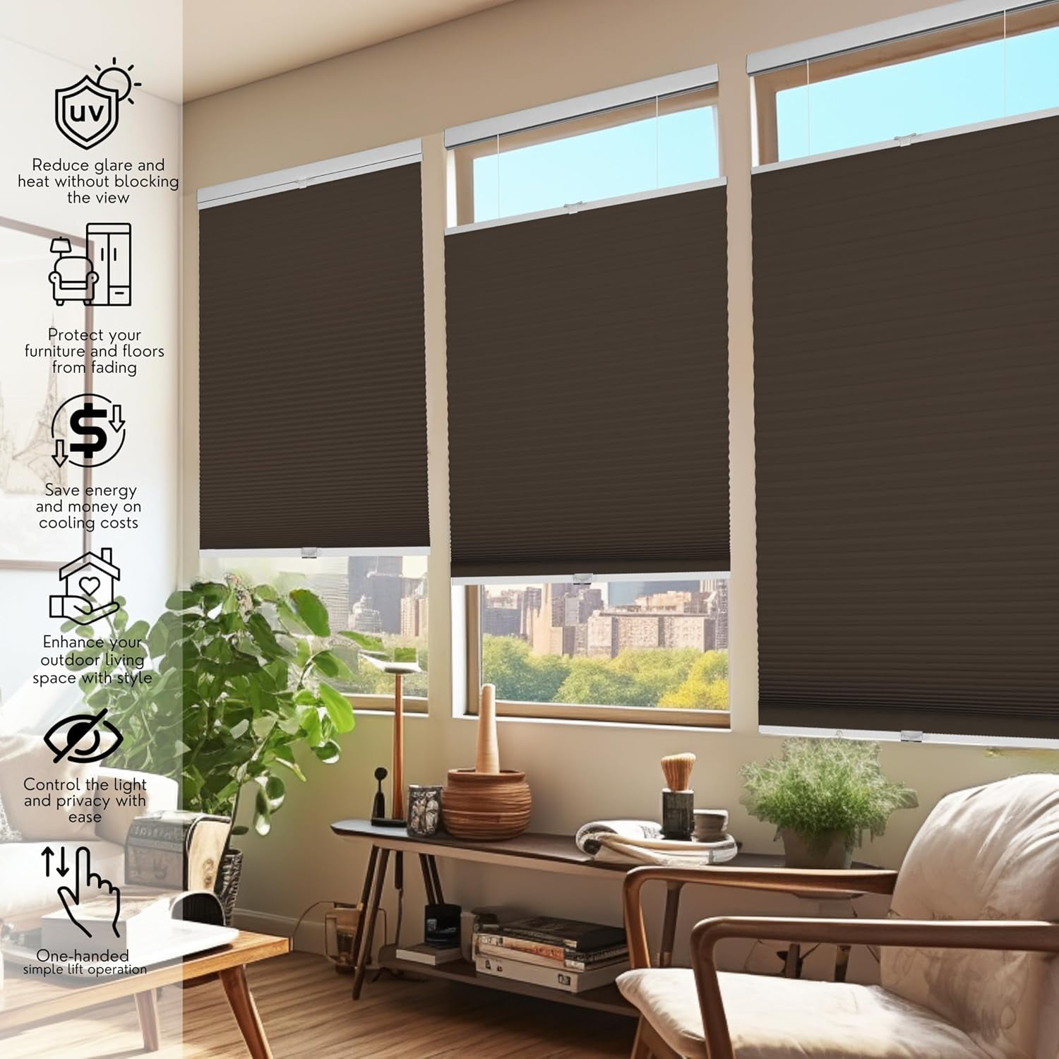 Chicology Brown Blackout Cordless Top Down Bottom Up Cellular Shades 51.75 in. W x 48 in. L