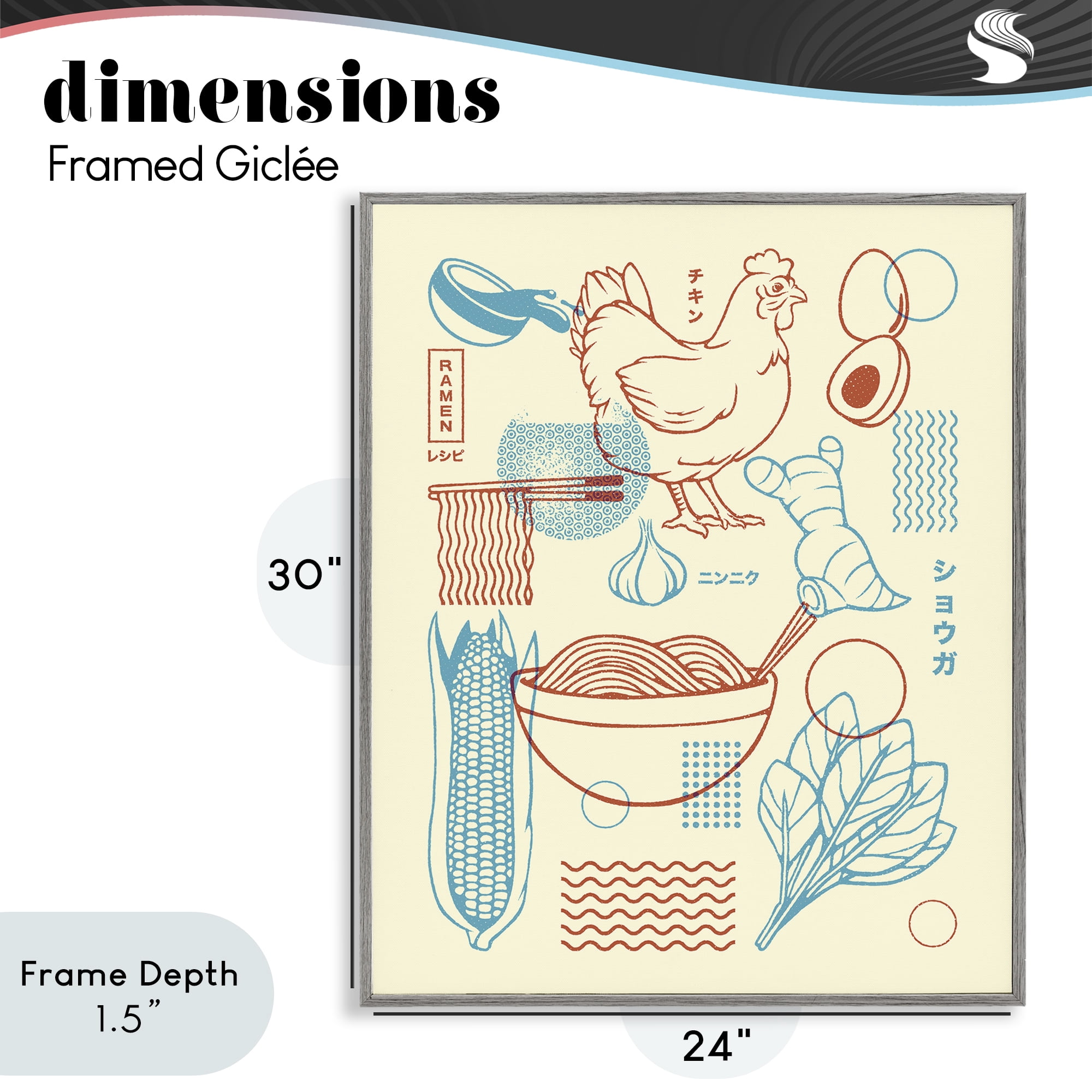 Stupell Industries Minimalist Ramen Ingredients Gray Framed Giclee Art, design by Tobe Fonseca